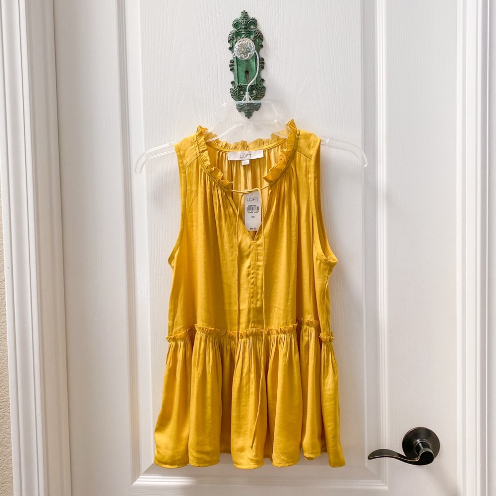 BRAND NEW Ann Taylor Loft Chartreuse Yellow Silk Blousy Top Size XS